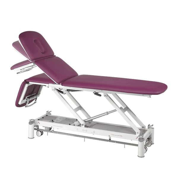 PICASSO SUITE electric treatment table: three sections, with variable height, headrest and footrest operated by gas piston (roll holder included)