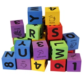 Set of 30 cubes of foam alphabet and numbers