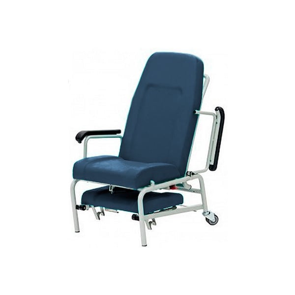 Clinical and geriatric patient chair: Robust steel frame, folding backrest and wheels for easy transport