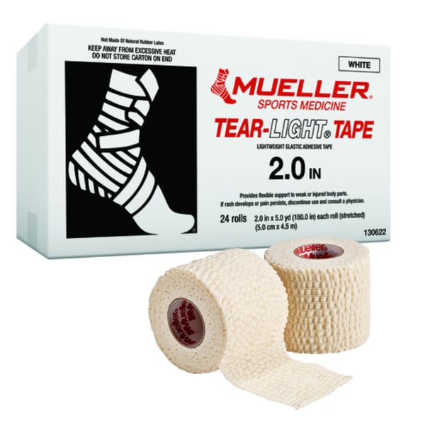 Mueller Tear-Light Tape® White Tearable Elastic Adhesive Bandages Box - Various Sizes