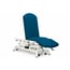 Electric osteopathy table: five sections with negative reclining backrest, adjustable armrests, roll holder, face plug and retractable wheels (two models available)
