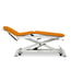 Electric stretcher for osteopathy: three bodies with negative reclining backrest and straight rise without lateral movement, retractable wheels and face cap