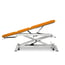 Electric stretcher for osteopathy: three bodies with negative reclining backrest and straight rise without lateral movement, retractable wheels and face cap