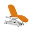 Electric stretcher for osteopathy: three bodies with negative reclining backrest and straight rise without lateral movement, retractable wheels and face cap