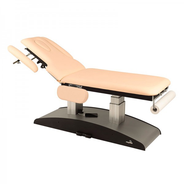Ecopostural electric stretcher: Vertical elevation, head tiltable up to 90º and two bodies with armrests (62x188 cm)