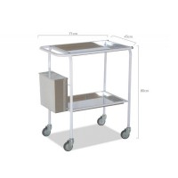 Curas trolley in white painted steel, with removable upper and lower tray and bucket for depositing remains
