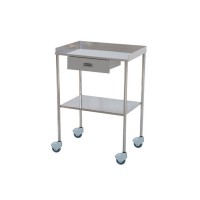 Side table in chromed steel with two shelves, one drawer and top rail