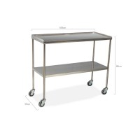 Stainless steel instrument table with rimmed upper shelf and smooth lower shelf (Various sizes)