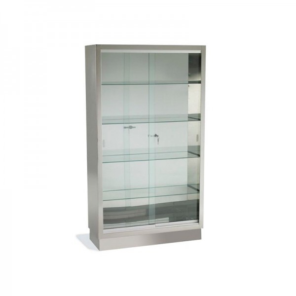 Standing display cabinet with two sliding glass doors and four shelves