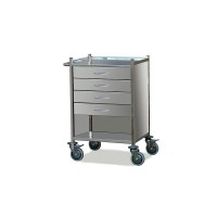 Stainless steel emergency trolley with four drawers