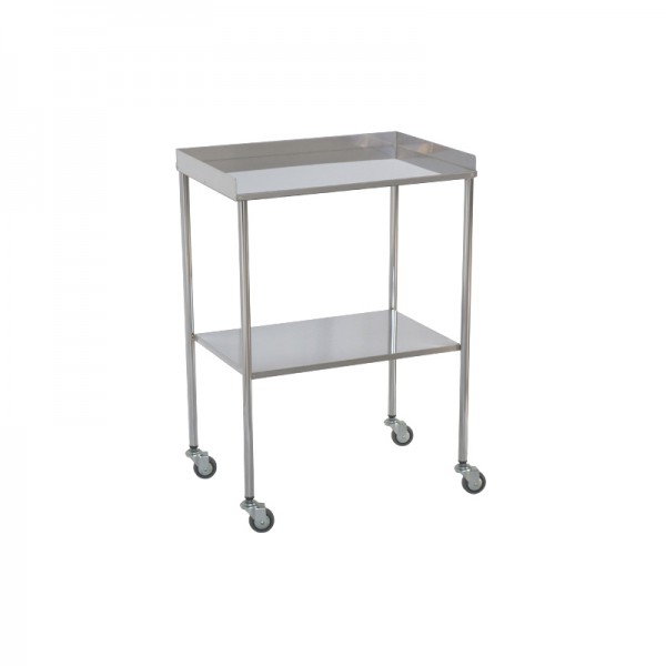 Side table in chromed steel with two shelves and top rail
