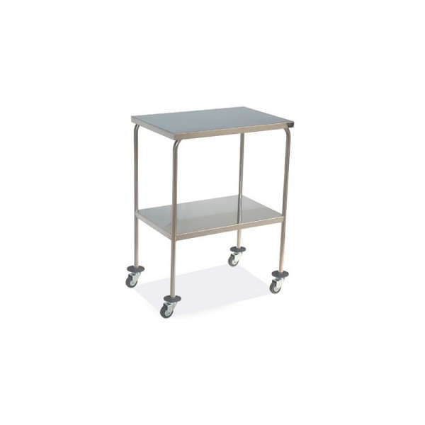Auxiliary table with two stainless steel shelves and 75mm swivel wheels