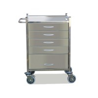 Stainless steel emergency trolley with five drawers to deposit all kinds of material