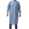 Premium sterile gown 68 grams: PPE class I, adjustable cuffs in white fabric and adjustable round neck with velcro