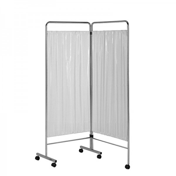 Two-section clinical screen with white fabric (epoxy, chromed steel or stainless steel)