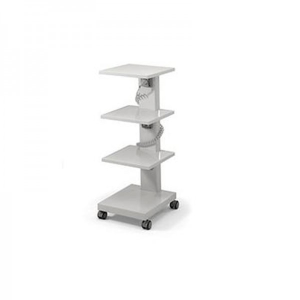 Mobile cart with four shelves and three power outlets: white enamel Mobile cart with four shelves and three power outlets: white enamel