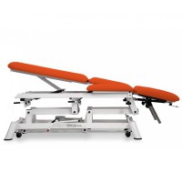 Multifunctional hydraulic couch for osteopathy: nine bodies, with reclining negative backrest, armrests, central fold, Trendelenburg position and retractable wheels