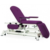 Electric stretcher: three bodies, chair type, with height adjustment, adjustable armrests, independent leg supports, face cap and retractable wheels