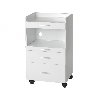 Auxiliary white wooden trolley: Equipped with three drawers and a central space to house the instrumentation