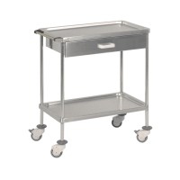 Stainless steel dressing trolley with one drawer and two tray-shaped shelves