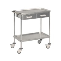 Stainless steel dressing trolley with two drawers and two tray-shaped shelves