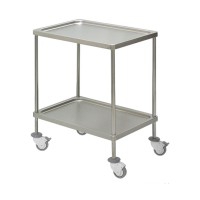 Stainless steel dressing trolley with two tray-shaped shelves