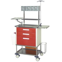 Plus stop trolley: In stainless steel with three drawers with folding auxiliary table