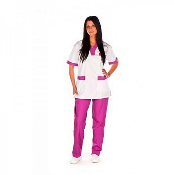 Kinefis Round-neck fitted tunic (white and purple) Terylene 200 g. Domestically manufactured.