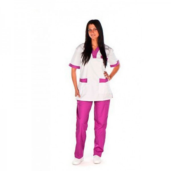 LAST SIZES - Kinefis unisex sanitary coat in white and purple. Tergal 200 grams (Size L: 48)