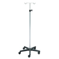 Kinefis stainless steel IV stand with PVC base and two stainless steel hangers
