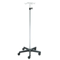 Kinefis stainless steel IV stand with PVC base and four stainless steel hangers