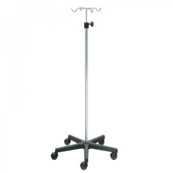 Kinefis stainless steel IV stand with PVC base and four stainless steel hangers