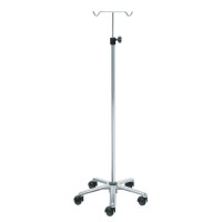 Kinefis stainless steel IV stand with aluminum base and two stainless steel hangers
