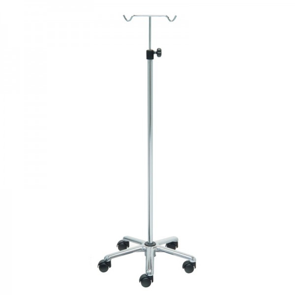 Kinefis stainless steel IV stand with aluminum base and two stainless steel hangers