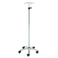 Kinefis stainless steel IV stand with aluminum base and four stainless steel hangers