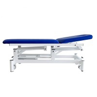 Kinefis Dynamic two-section electric stretcher: with welded steel frame, retractable wheels, adjustable backrest and face hole Kinefis Dynamic two-section electric stretcher: with welded steel frame, retractable wheels, adjustable backrest and face hole
