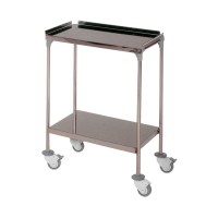 Auxiliary table for instruments made of stainless steel with two smooth shelves, upper shelf with rim (60 x 40 x 80 cm)
