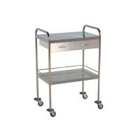 Stainless steel side table with two drawers and two pushers