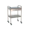 Stainless steel side table with two shelves and two pushers
