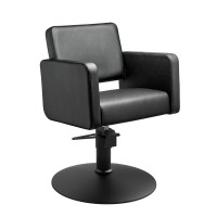 Class R Hairdressing Chair: Comfort, durability and high quality, square lines with a round base in matt black Class R Hairdressing Chair: Comfort, durability and high quality, square lines with a round base in matt black