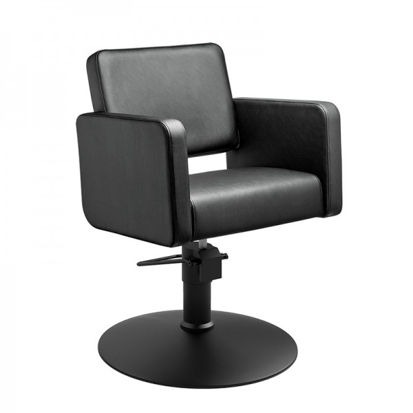 Class R Hairdressing Chair: Comfort, durability and high quality, square lines with a round base in matt black Class R Hairdressing Chair: Comfort, durability and high quality, square lines with a round base in matt black