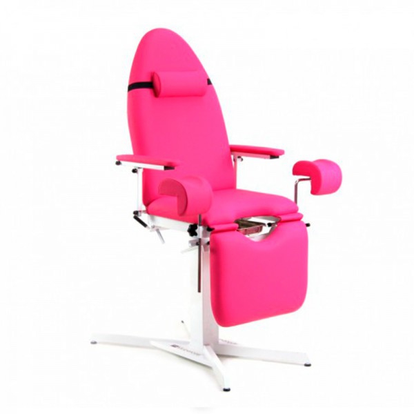 Fixed-height gynecology chair: three sections, with leg loops, removable tray, armrests and cervical cushion