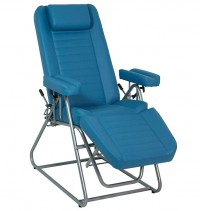 Chair for blood draws with articulated backrest and footboard, Trendelenburg position