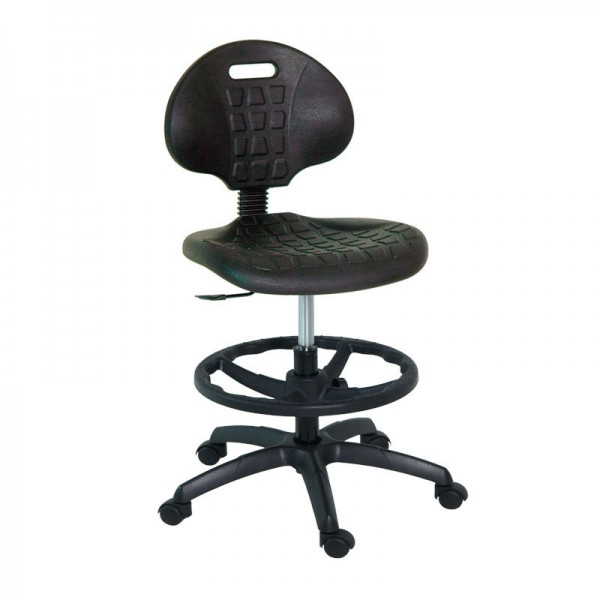Kinefis Economy polyurethane stool: With backrest, footrest ring and high height of 59 - 84 cm Kinefis Economy polyurethane stool: With backrest, footrest ring and high height of 59 - 84 cm