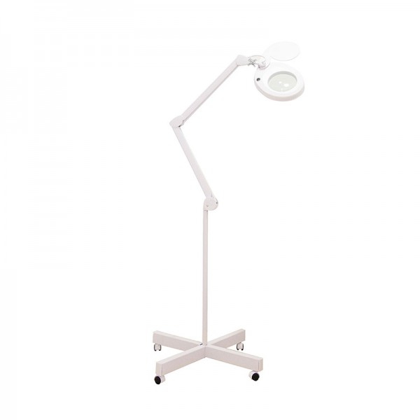 Magni+ LED cold light lamp with 5x magnifying glass: Base with four wheels, articulated arm and lens protection