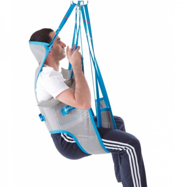 Hygiene harness with headrest and standard free perineal area