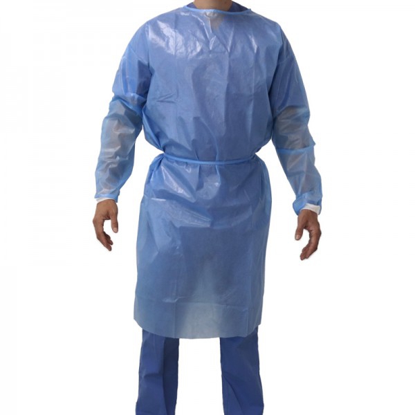 52 gr waterproof disposable gowns: PPE category III, with cotton cuffs and back closure, latex-free (5 units) 52 gr waterproof disposable gowns: PPE category III, with cotton cuffs and back closure, latex-free (5 units)