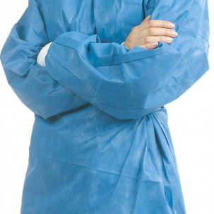 Disposable waterproof gowns of 52 gr: PPE category III, with cotton cuffs and back closure, latex-free (5 units)