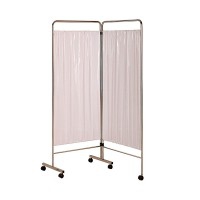 Two-section clinical screen: made of chromed steel with wheels (178 x 75 cm)