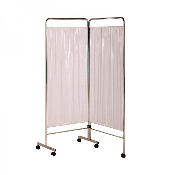 Two-section clinical screen: made of chromed steel with wheels (178 x 75 cm)